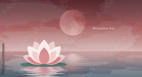 Bild auf Leinwand Hiroshima Day Memorial Illustration with Lotus Flower and Moon