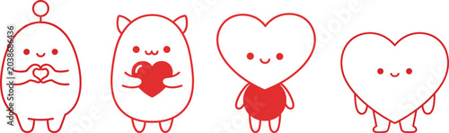 Fotografía Heart character illustration collection featuring cute cartoon figures, love mot