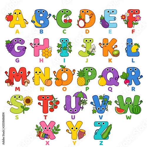 Colorful Alphabet Letters with Cartoon Animals