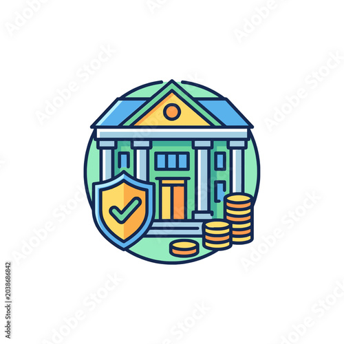 Secure Banking Icon with Shield and Coins