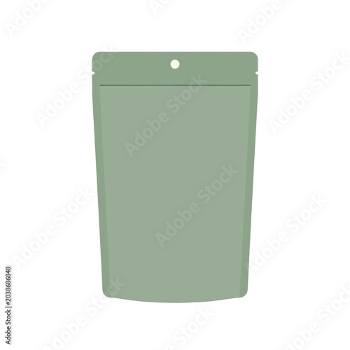 Empty sage green reusable food storage pouch with zipper on white background minimalist design