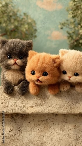 Tiny fluffy kittens with adorable expressions in cozy pastel atmosphere cute pet video.