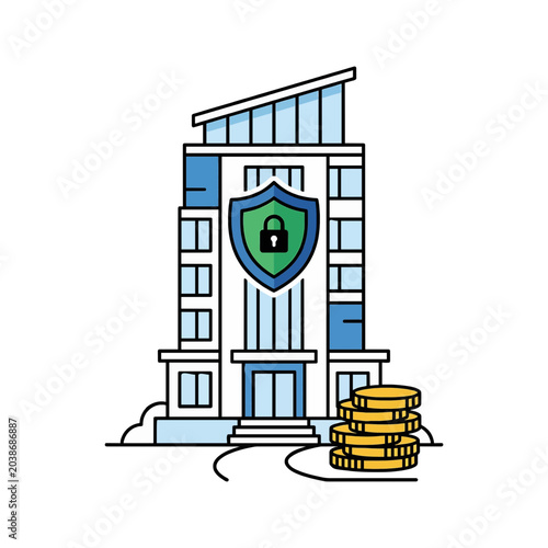 Digital blockchain technology concept with secure data server and golden cryptocurrency coins