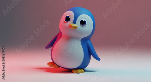 Cute pixel art penguin walking, 3d render