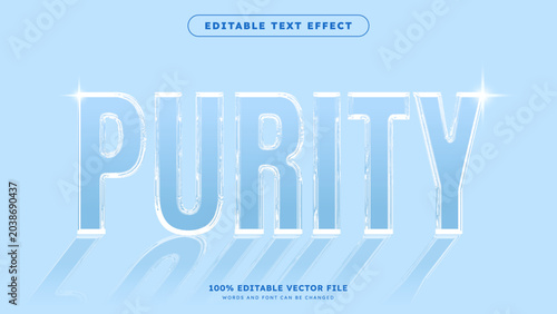Purity 3d text effect in realistic frozen ice style on a blue winter background