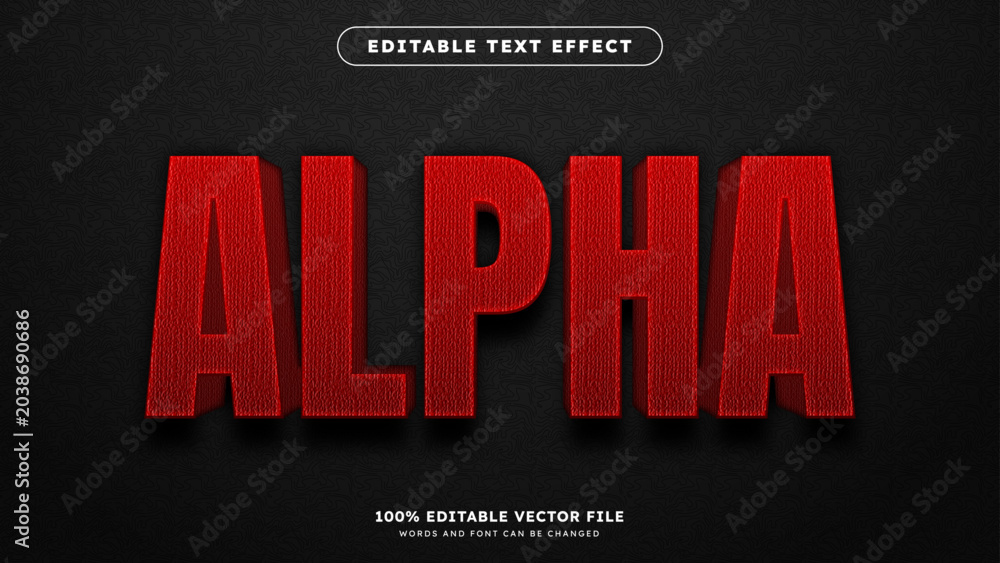 Obraz premium Editable Alpha 3D Text Effect with Bold and Dynamic Typography on a Black Background