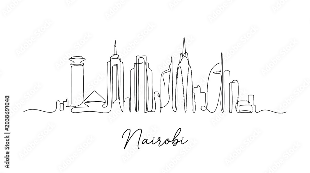 Obraz premium Minimalist Line Art Illustration of Nairobi Skyline Featuring Tall Skyscrapers and Cityscape