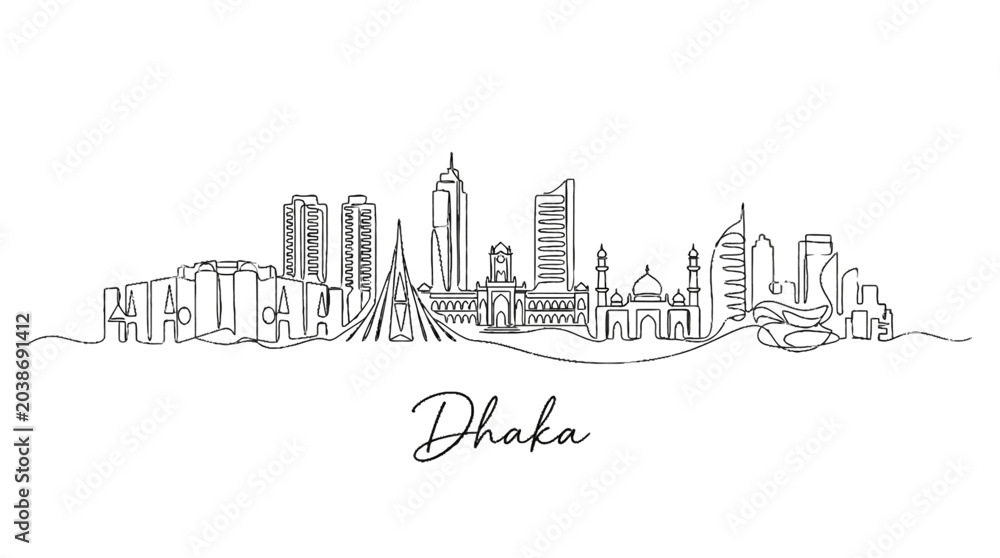 Obraz premium Minimalist Line Drawing of Dhaka's Iconic Skylines Featuring Diverse Modern Architecture