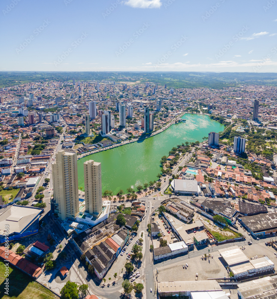 Naklejka premium Vista Aérea do Açude Velho em Campina Grande, Paraíba | Aerial View of Açude Velho in Campina Grande, Paraíba, Brazil