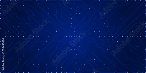 Fotografie Dark blue digital circuit board pattern with white connection points and lines t