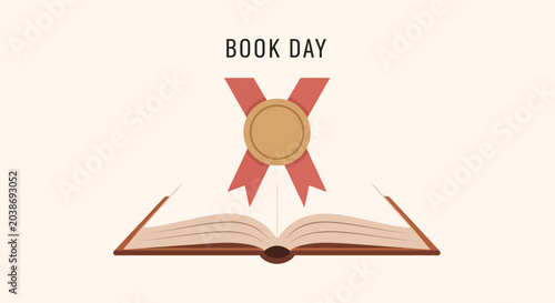 Foto World Book Day Illustration with Open Book and Award Badge