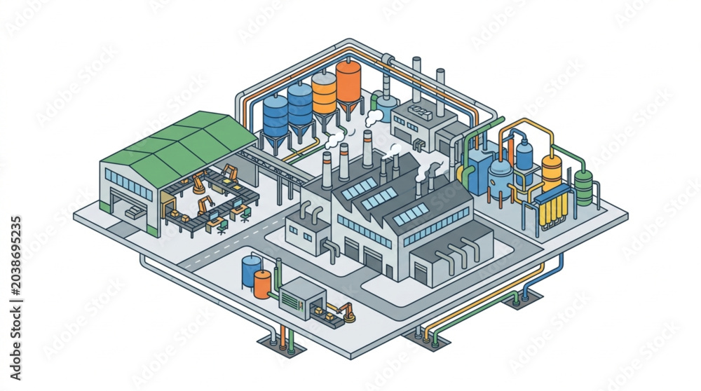 Obraz premium Industrial Factory Complex Isometric Illustration.