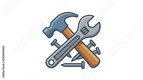 Foto Hammer Wrench and Nails Tool Illustration.
