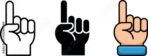 Pointing hand vector set featuring outline black silhouette and colored index finger flat icon illustrations
