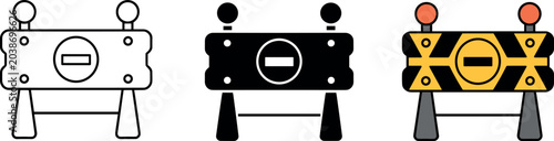 Foto Road barrier vector set featuring outline black silhouette and yellow constructi