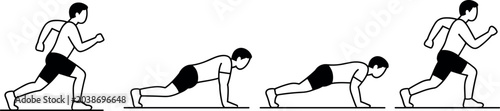 Foto Burpee exercise step vector set featuring black line art icons of fitness workou