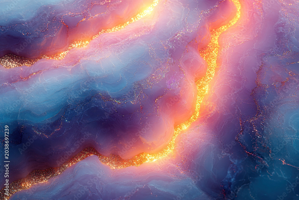 Fototapeta premium Iridescent Opal Marble Texture with Glowing Gold Veins