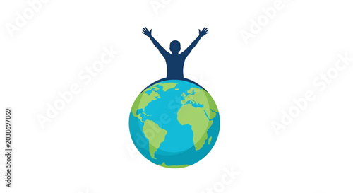 Bild auf Leinwand Silhouette of a Person Celebrating Success on Top of the World