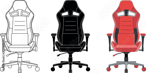Foto Ergonomic gaming chair vector line art illustration for computer video game and