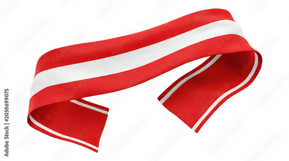Fototapeta premium Folded red and white striped sports supporter scarf on transparent background minimalist design