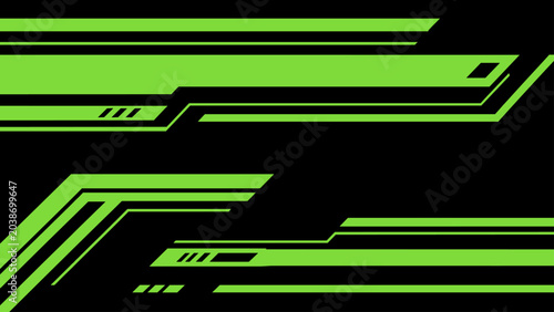 Foto Abstract Neon Geometric Lines in Green on Black – Futuristic Digital Art for Graphic Resources