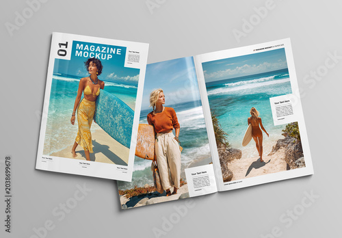 Isolated Magazine Cover and Open Magazine Mockup on White Background