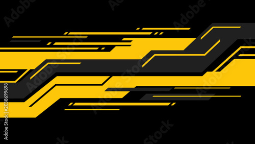 Bild auf Leinwand Abstract yellow and black geometric lines forming a bold digital graphic background