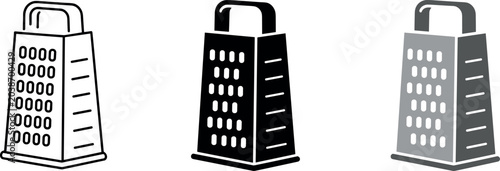 Tableau sur toile Stainless steel kitchen box grater icons set featuring linear outline solid blac