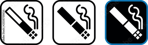 Slika na platnu Smoking area sign vector icon set featuring burning cigarette with smoke in line
