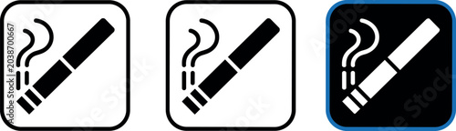 Schilderij op canvas Smoking area sign vector icon set featuring burning cigarette with smoke in line