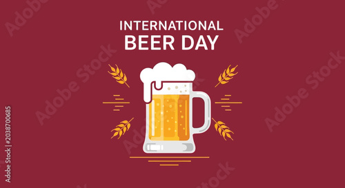 Foto International Beer Day Illustration with Frothy Mug and Wheat