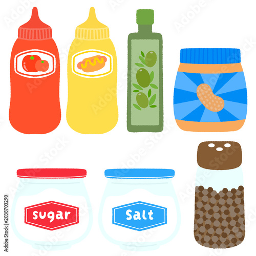 Canvas Print Condiments and Seasoning Ingredients Vector Illustration Set