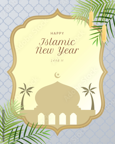 Gold and blue vintage background for Islamic New Year