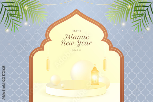 Gold and blue vintage background for Islamic New Year