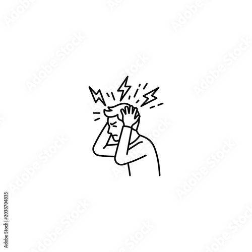 Tablou pe pânză Man experiencing headache with lightning bolts above his head in a stressful mom