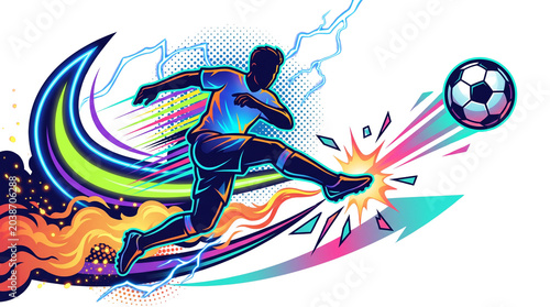 Dynamic 2D football kick packed with neon motion graphics and explosive visual effects for high-impact sports thumbnails