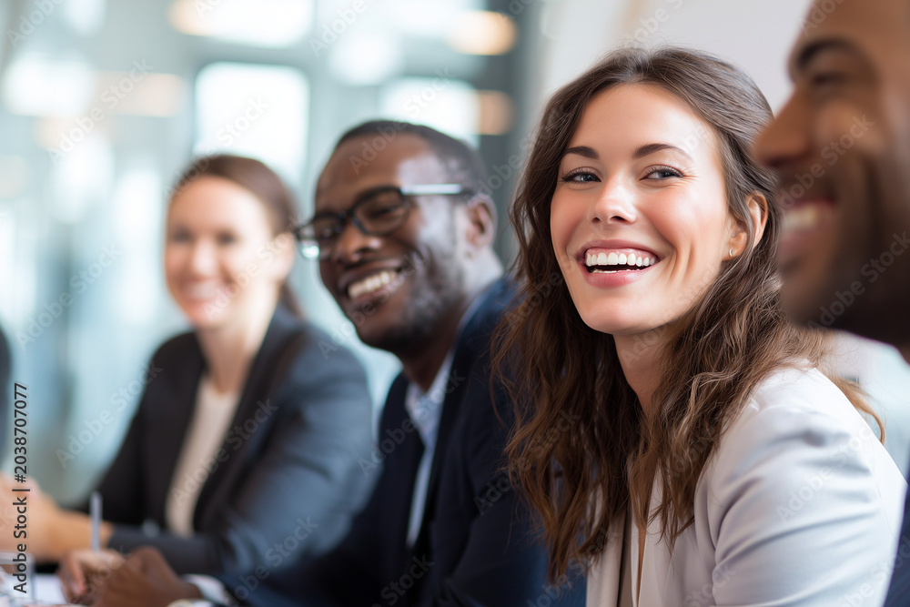 Obraz premium Businesswoman executive director, elegant mature smile, glass boardroom, professional leadership, diverse corporate teamwork portrait