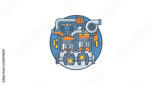 Bilde på lerret Internal Combustion Engine Schematic Diagram.