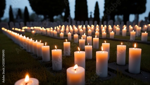 Candles Burning At a Cemetery. Shallow depth of field, created with generative ai