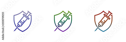 Medical syringe and protection shield icon set