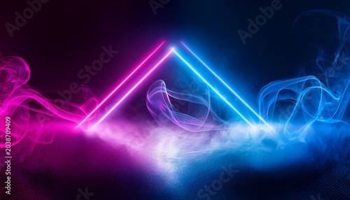 Abstract Neon Lights With Blue Pink And Smoke On A Dark Background