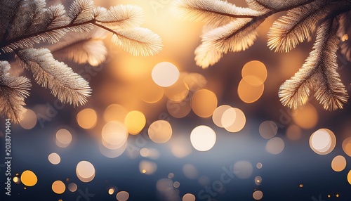 Festive Warm Light Bokeh Branches Winter Background