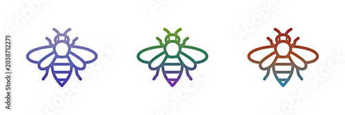 Three colorful bee icons with gradient line art design