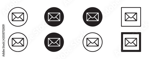 Email icon set mail envelope symbol message sign in circle and square frame vector illustration.