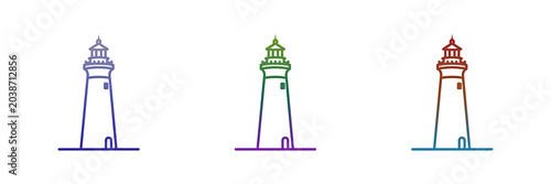 Set of colorful lighthouse line art icons