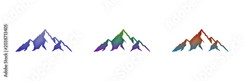 Three colorful mountain peak icons with gradient design