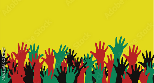 Foto Juneteenth national independence day celebration with diverse hands raised in un