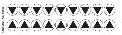 Collection of triangle down and up arrow icons in circles for website navigation and interface design elements.