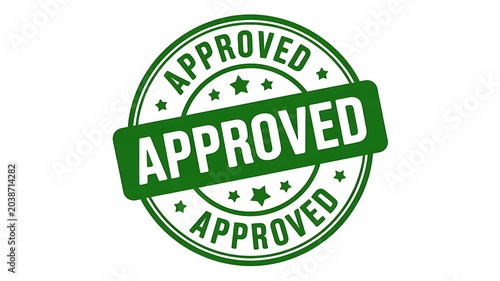 Green approved stamp, rubber seal, validation mark, checked icon