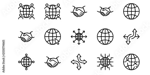 Global network and international community icon set with people and globe
